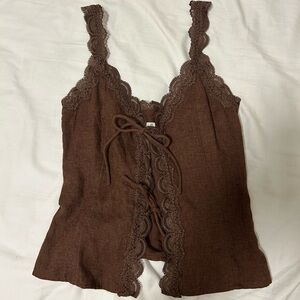 Brown Lace Trim Tank Top